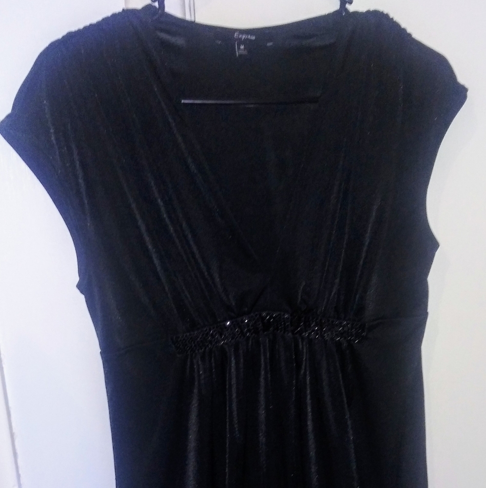 Black Cap Sleeve Express Blouse, Plunge Neckline